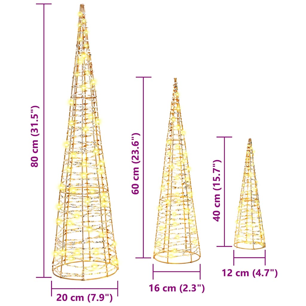 vidaXL Χριστουγεννιάτικο Δέντρο 3 pcs Θερμό λευκό 20 x 20 x 80 εκ PET
