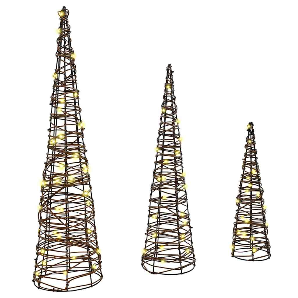vidaXL Χριστουγεννιάτικο Δέντρο με 90 LED 3 pcs Θερμό λευκό Ρατάν