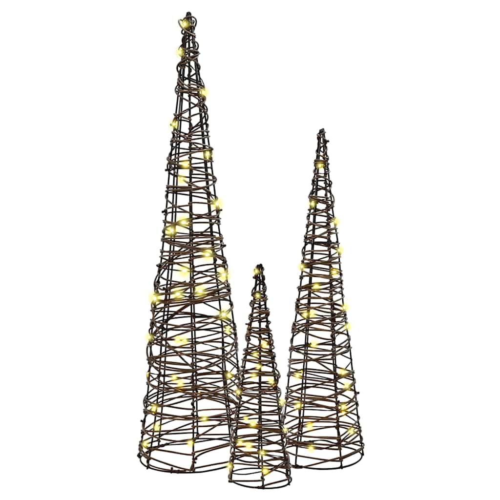 vidaXL Χριστουγεννιάτικο Δέντρο με 90 LED 3 pcs Θερμό λευκό Ρατάν