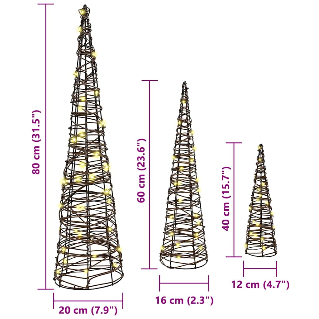 vidaXL Χριστουγεννιάτικο Δέντρο με 90 LED 3 pcs Θερμό λευκό Ρατάν
