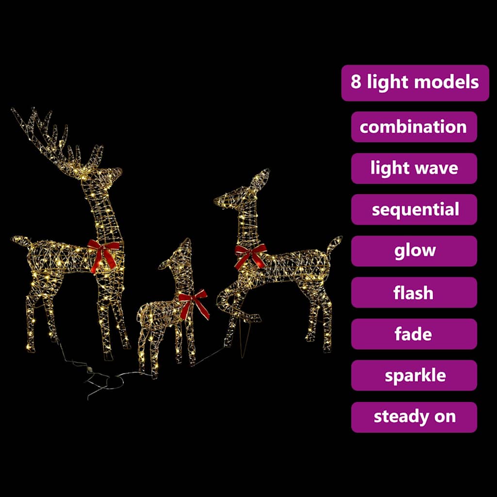 vidaXL Οικογένεια Ελαφιών 3 pcs Θερμό λευκό 67 x 26 x 127 εκ PET