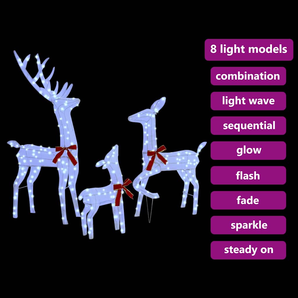 vidaXL Οικογένεια Ελαφιών 3 pcs Ψυχρό λευκό 68 x 26 x 127 εκ ύφασμα