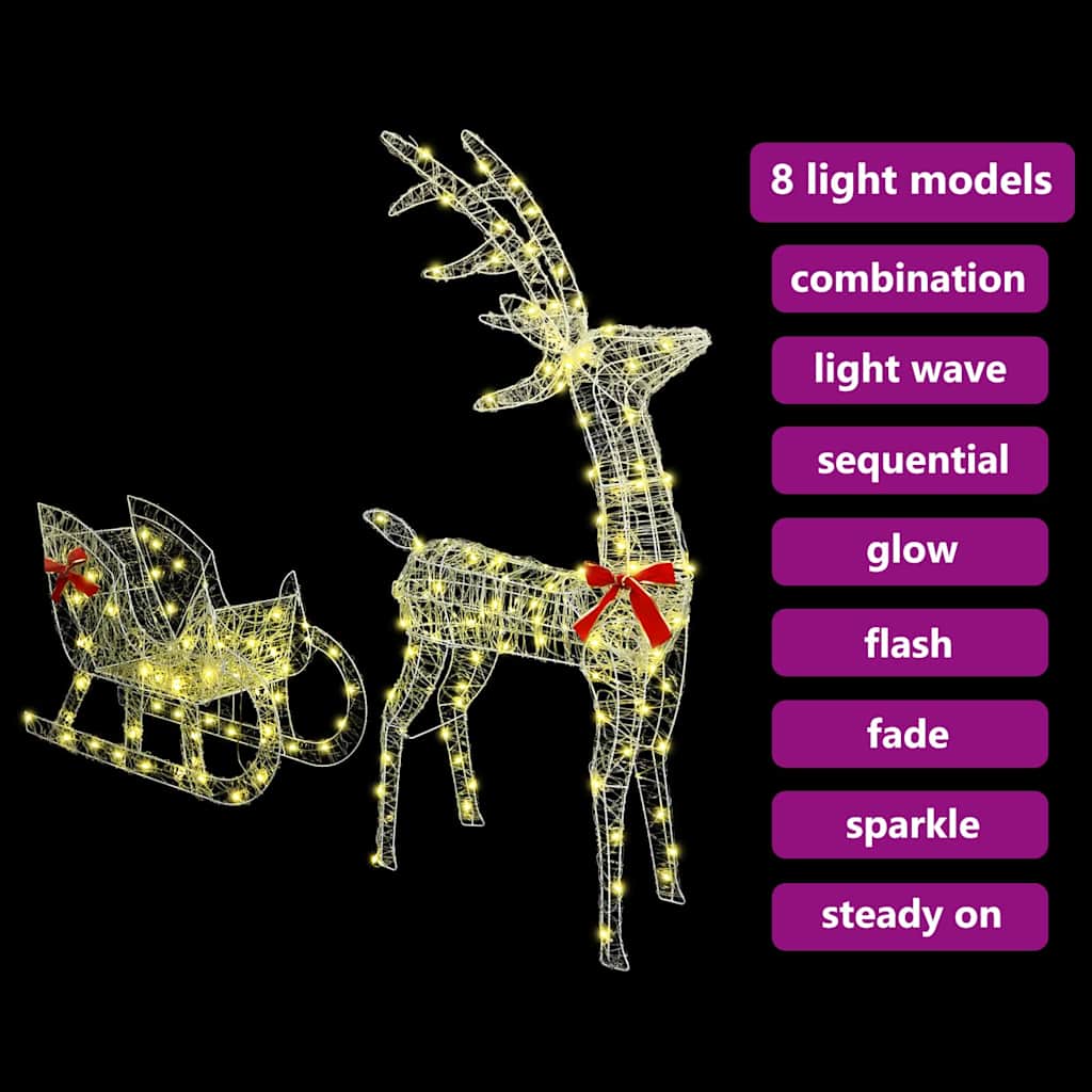 vidaXL Έλκηθρο με Ελάφια Θερμό λευκό 70 x 26 x 128,5 εκ Ακρυλικό
