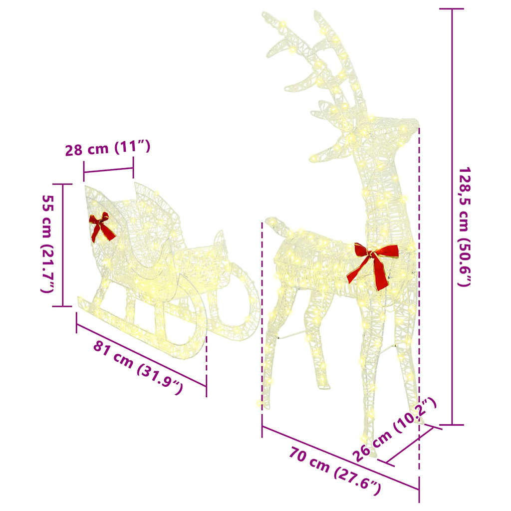 vidaXL Έλκηθρο με Ελάφια Θερμό λευκό 70 x 26 x 128,5 εκ Ακρυλικό