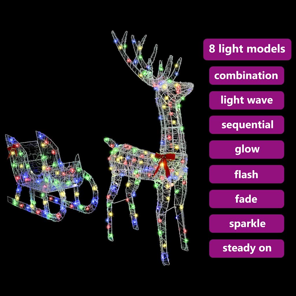 vidaXL Έλκηθρο με Ελάφια πολύχρωμο 70 x 26 x 128,5 εκ Ακρυλικό