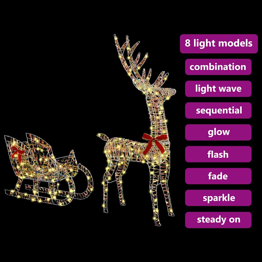 vidaXL Έλκηθρο με Ελάφια Θερμό λευκό 70 x 26 x 128,5 εκ PET