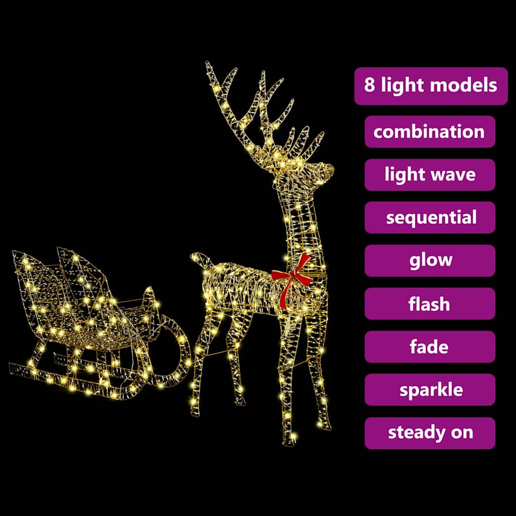 vidaXL Έλκηθρο με Ελάφια Θερμό λευκό 70 x 26 x 128,5 εκ PET