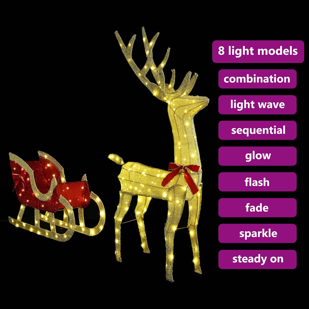 vidaXL Έλκηθρο με Ελάφια Θερμό λευκό 70 x 26 x 128,5 εκ ύφασμα