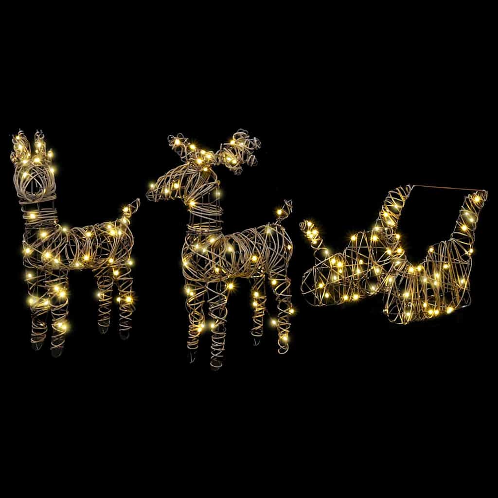 vidaXL Έλκηθρο με Ελάφια Θερμό λευκό 52.5 x 28 x 32.5 εκ. Ρατάν