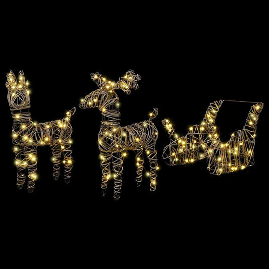 vidaXL Έλκηθρο με Ελάφια Θερμό λευκό 52.5 x 28 x 32.5 εκ. Ρατάν