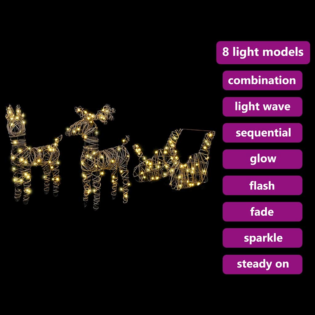 vidaXL Έλκηθρο με Ελάφια Θερμό λευκό 52.5 x 28 x 32.5 εκ. Ρατάν