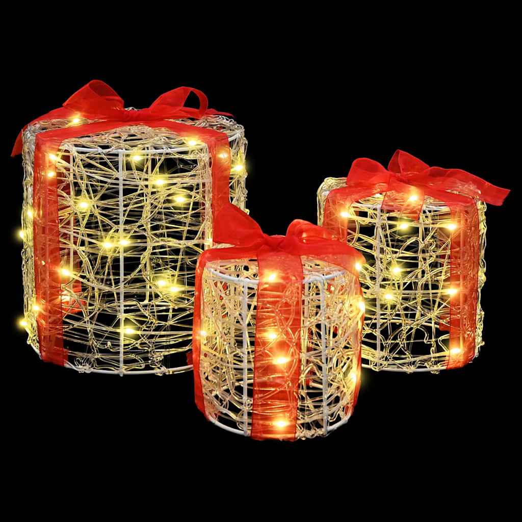 vidaXL Διακόσμηση Κουτιού Δώρου 3 pcs Θερμό λευκό 20 x 20 x 21 εκ