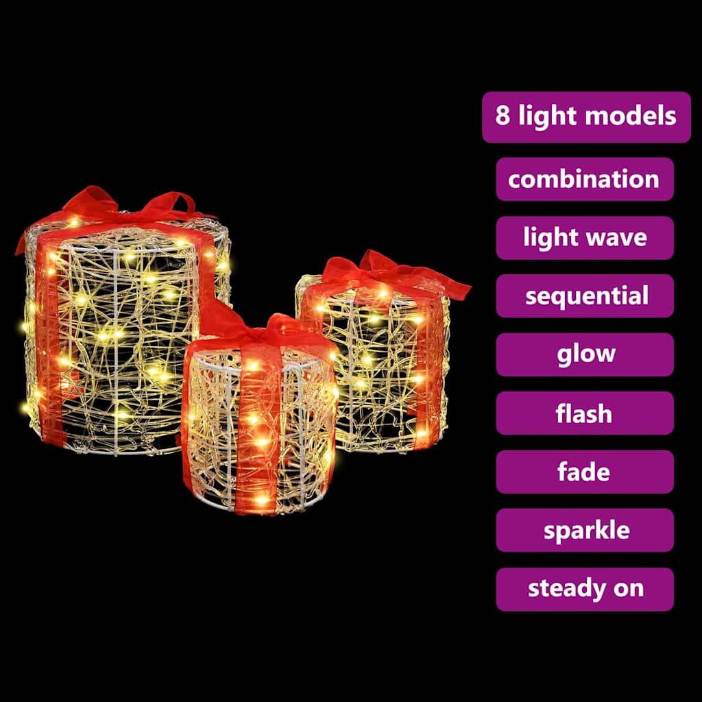 vidaXL Διακόσμηση Κουτιού Δώρου 3 pcs Θερμό λευκό 20 x 20 x 21 εκ