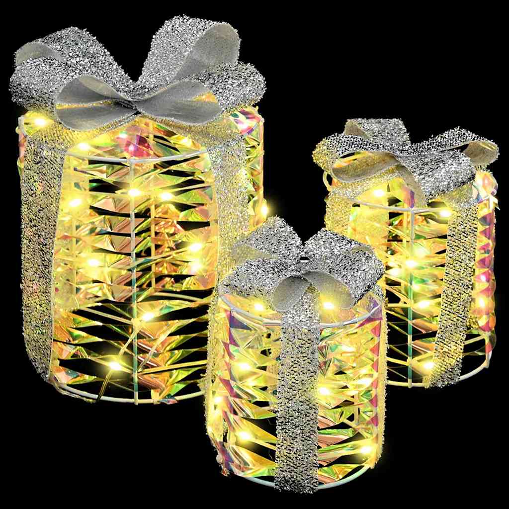 vidaXL Διακόσμηση Κουτιού Δώρου 3 pcs Θερμό λευκό 20 x 20 x 20 εκ. PET