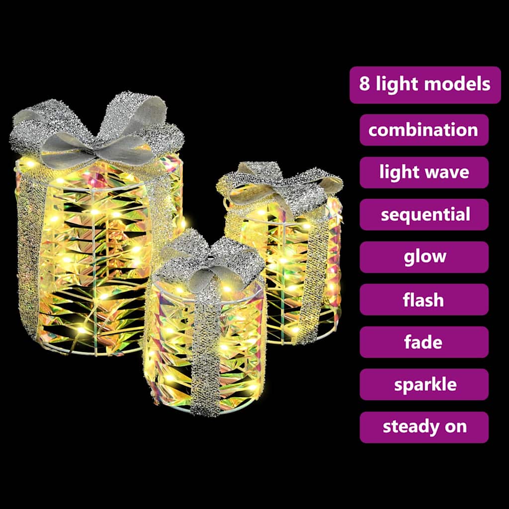 vidaXL Διακόσμηση Κουτιού Δώρου 3 pcs Θερμό λευκό 20 x 20 x 20 εκ. PET