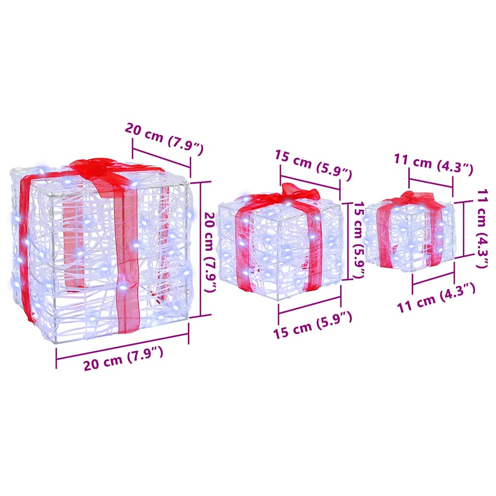 vidaXL Κουτί Δώρου 3 pcs Ψυχρό λευκό 20 x 20 x 20 εκ. Ακρυλικό