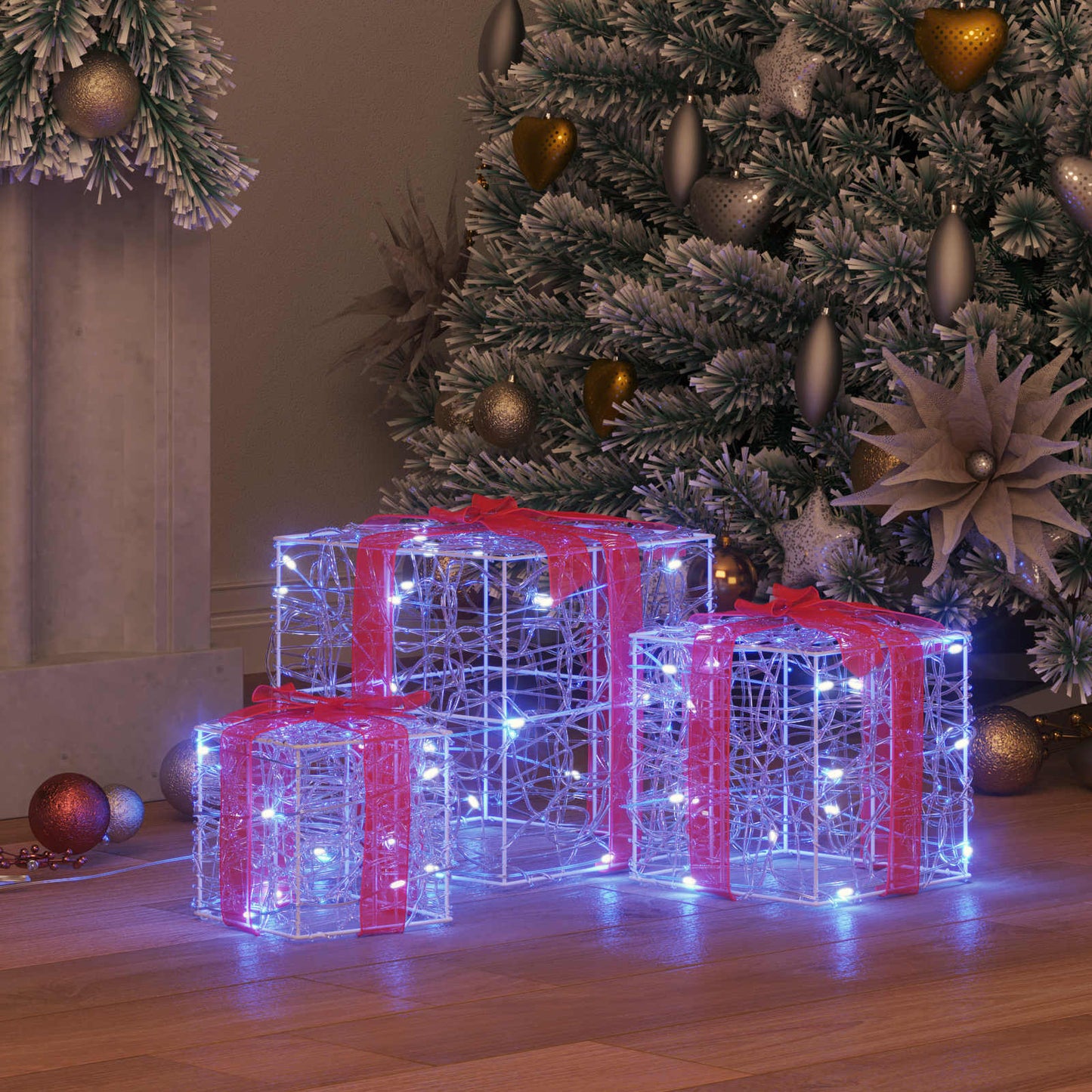 vidaXL Κουτί Δώρου με 60 LED 3 pcs Μπλε 20 x 20 x 20 εκ. Ακρυλικό