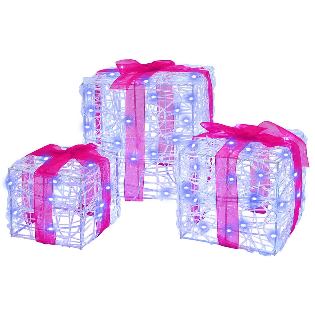 vidaXL Κουτί Δώρου με 60 LED 3 pcs Μπλε 20 x 20 x 20 εκ. Ακρυλικό