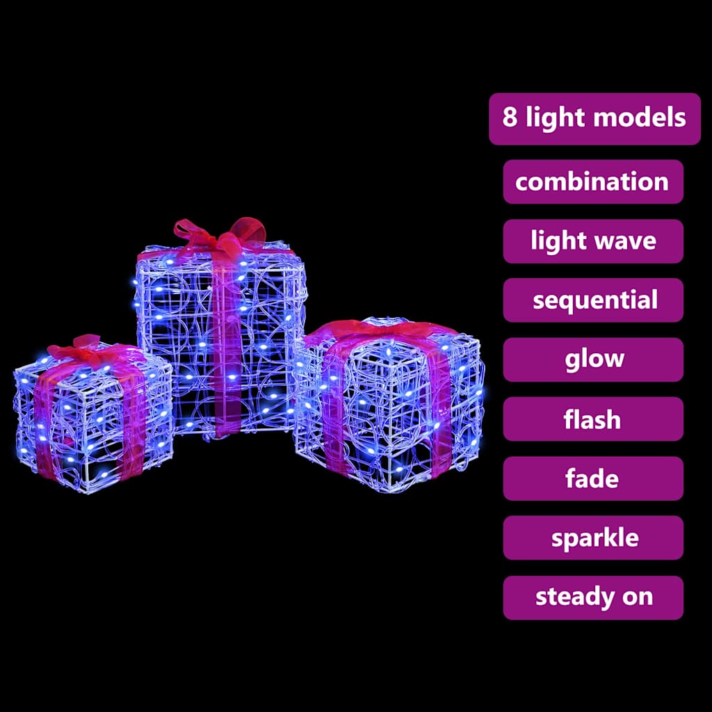 vidaXL Κουτί Δώρου με 60 LED 3 pcs Μπλε 20 x 20 x 20 εκ. Ακρυλικό