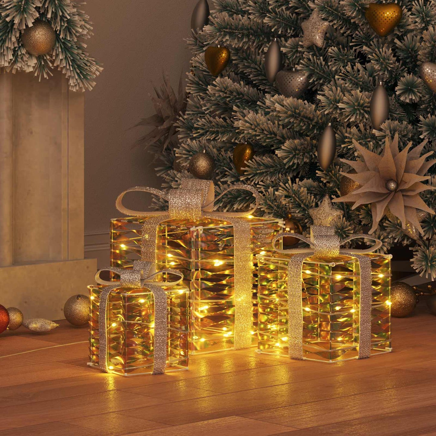 vidaXL Κουτί Δώρου 3 τμχ. Θερμό λευκό 20 x 20 x 20 εκ. PET 60 LED