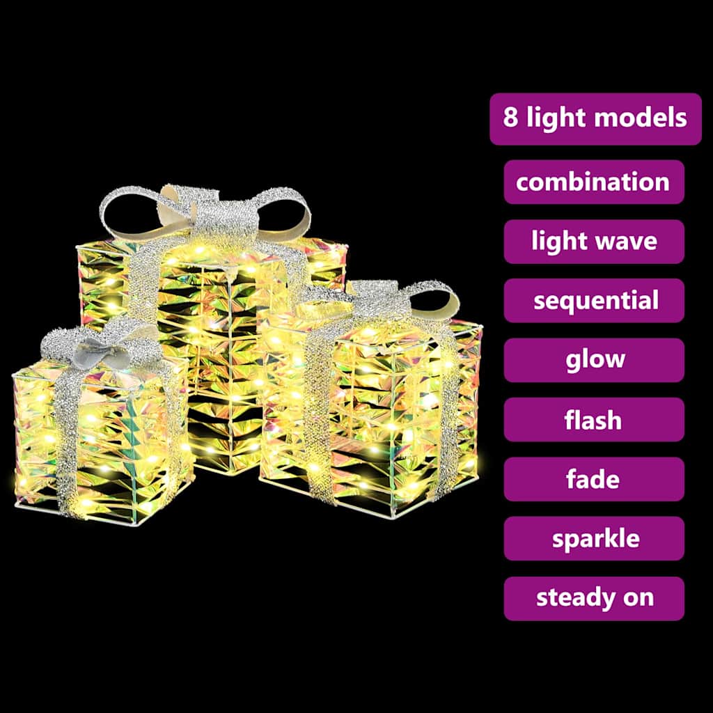 vidaXL Κουτί Δώρου με 60 LED 3 pcs Θερμό λευκό 20 x 20 x 20 εκ. PET