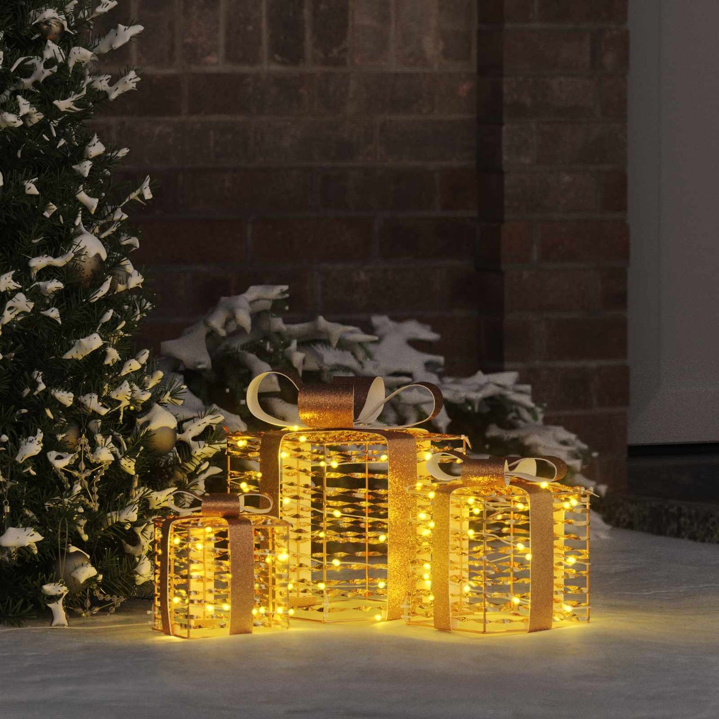 vidaXL Κουτί Δώρου με 60 LED 3 pcs Θερμό λευκό 20 x 20 x 20 εκ. PET