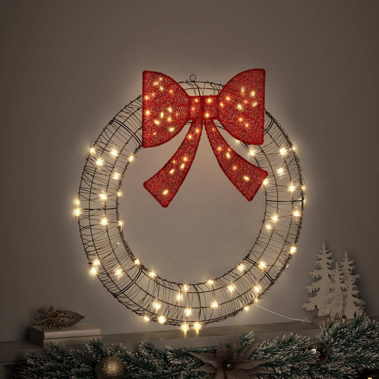 vidaXL Στεφάνι με 80 LED Θερμό λευκό 90 cm Ρατάν