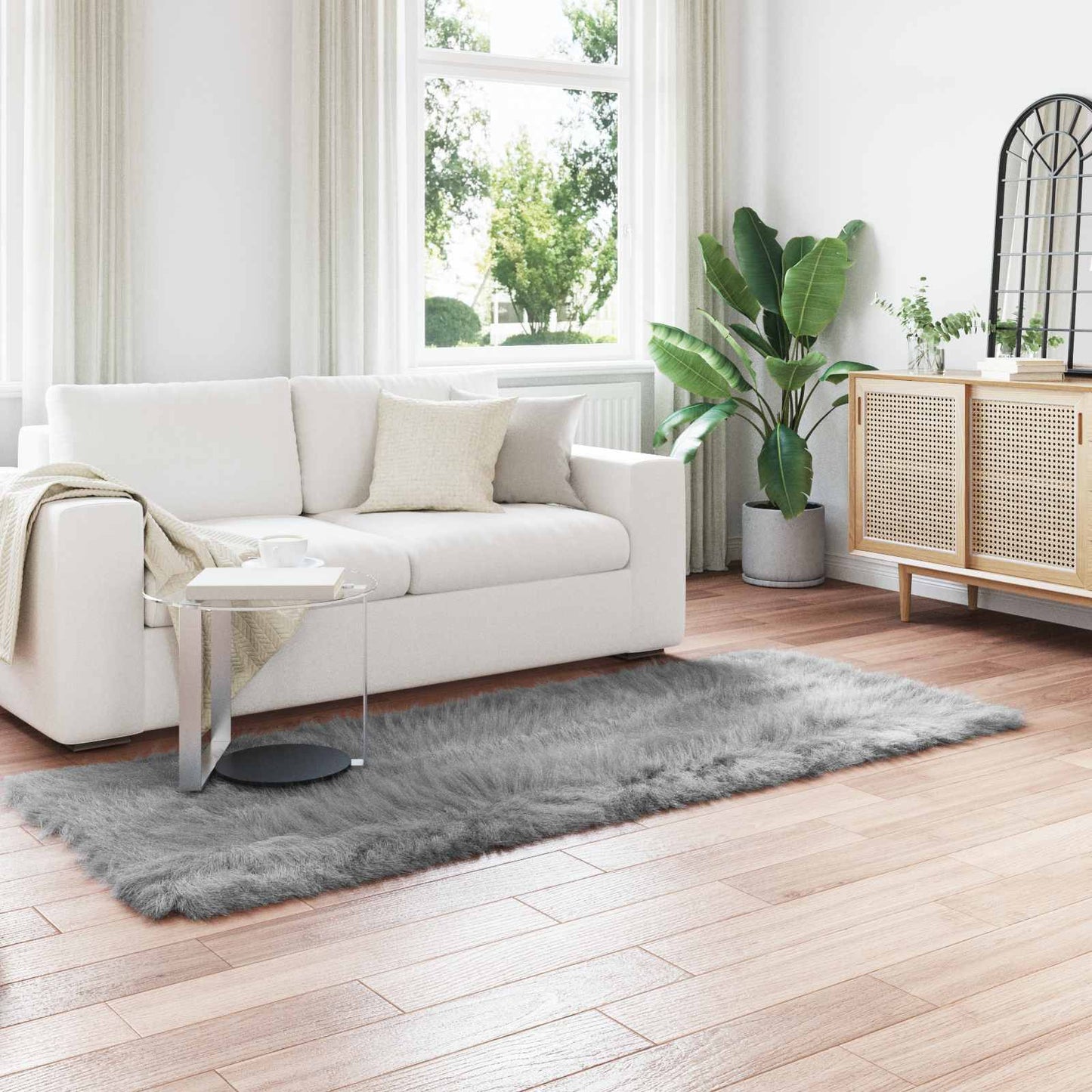 vidaXL Ψεύτικο Δέρμα Προβάτου Χαλί Tafalla Γκρι 80 x 250 cm