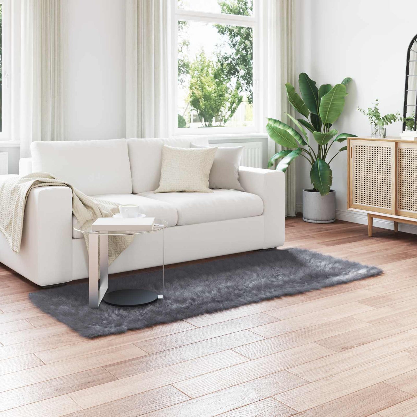 vidaXL Ψεύτικο Δέρμα Προβάτου Χαλί Tafalla Ανθρακί 80 x 200 cm