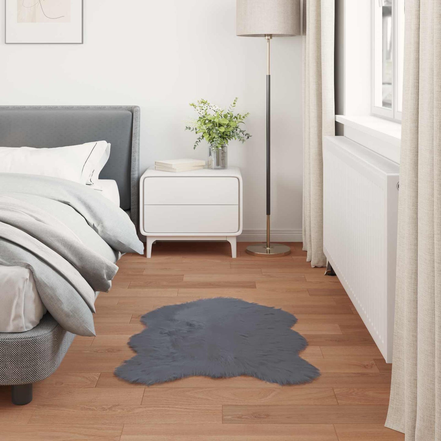 vidaXL Ψεύτικο Δέρμα Προβάτου Χαλί Tafalla Ανθρακί 80 x 120 cm