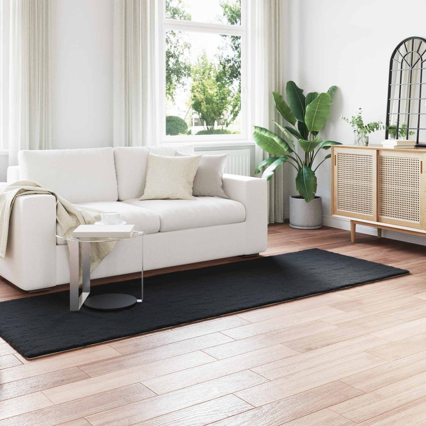 vidaXL Χαλιά Ψεύτικου Κουνελιού Olite Μαύρο 80 x 250 cm Πολυεστέρας