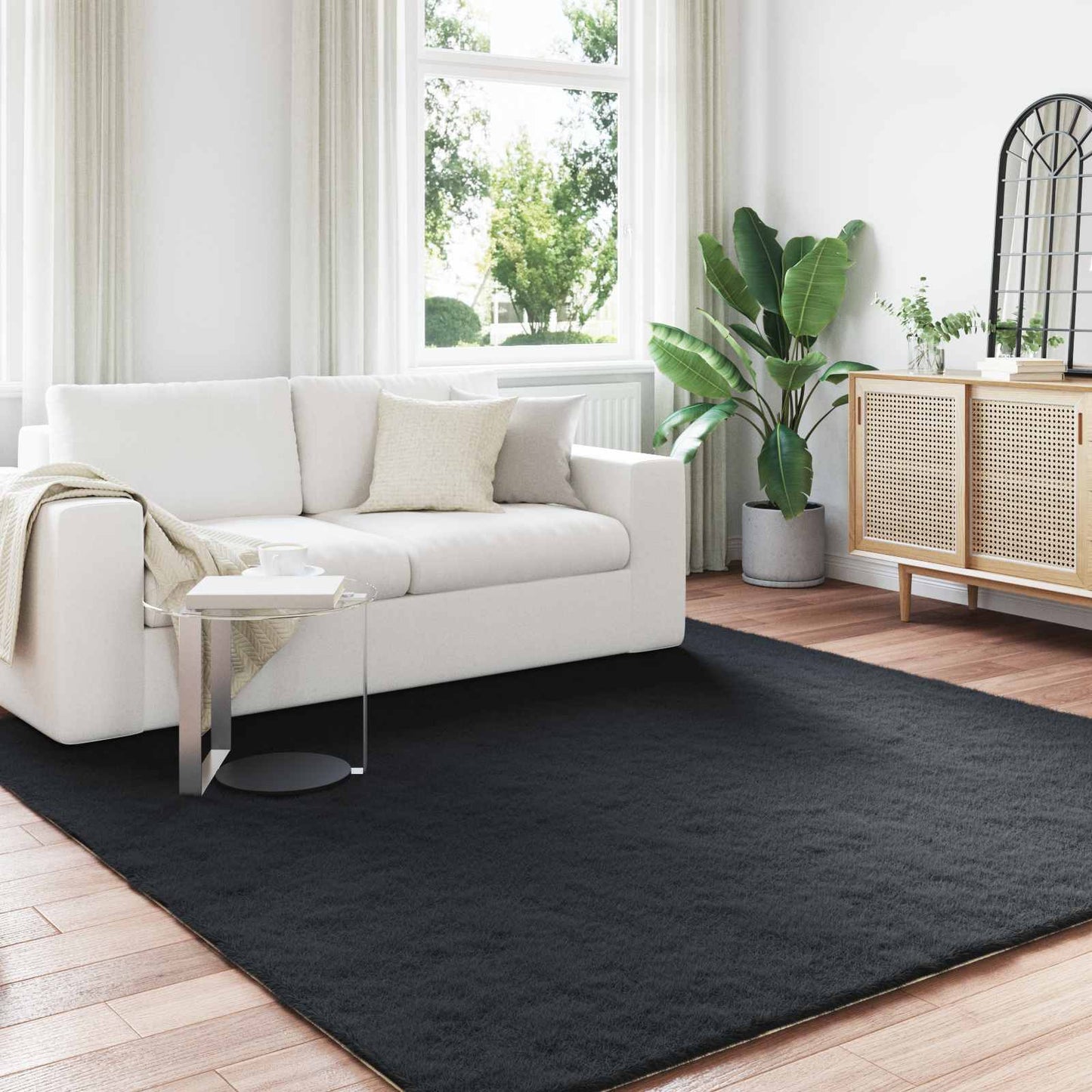 vidaXL Χαλιά Ψεύτικου Κουνελιού Olite Μαύρο 240 x 240 cm Πολυεστέρας