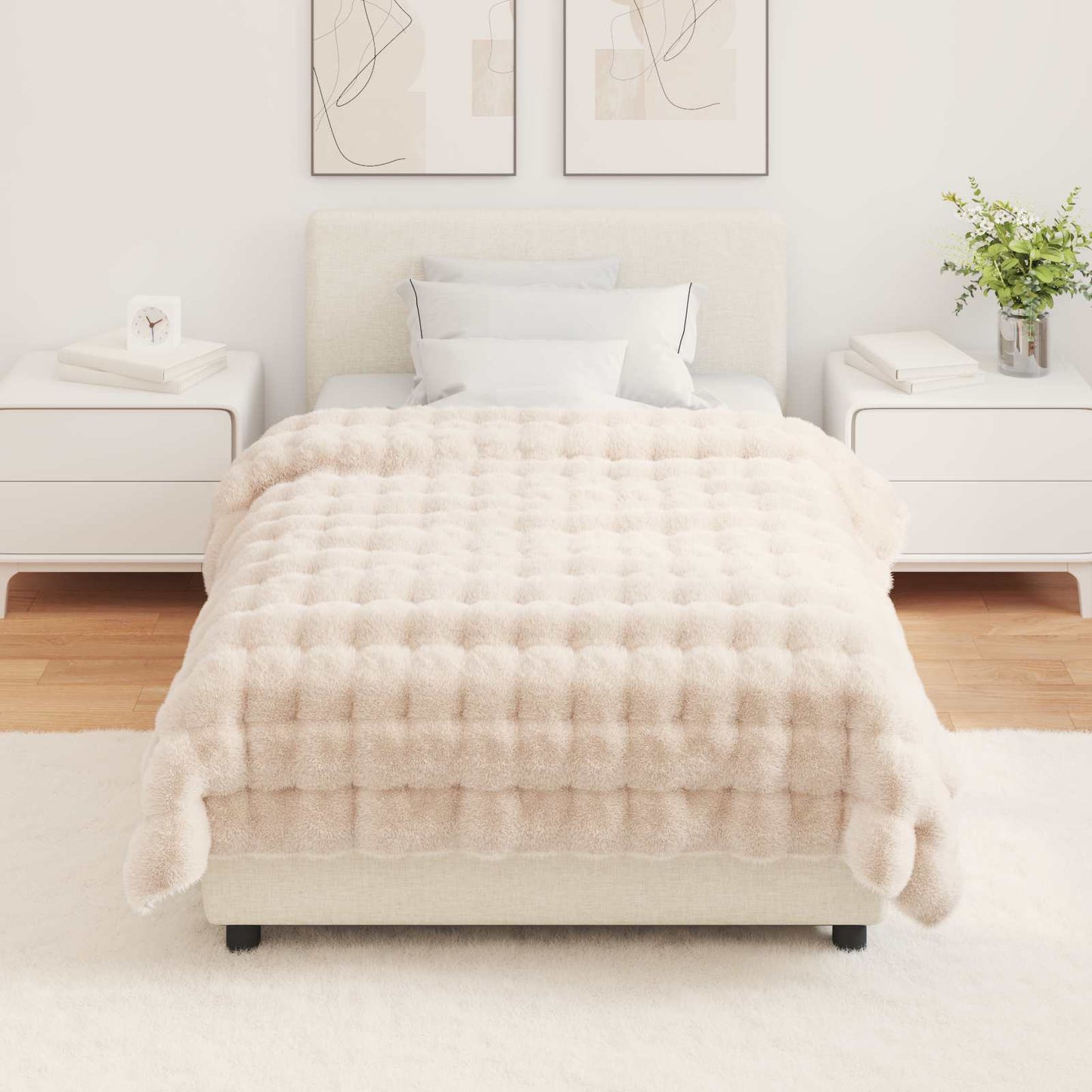 vidaXL Ψεύτικη κουβέρτα από κουνέλι Μπεζ 130 x 150 cm Πολυεστέρας