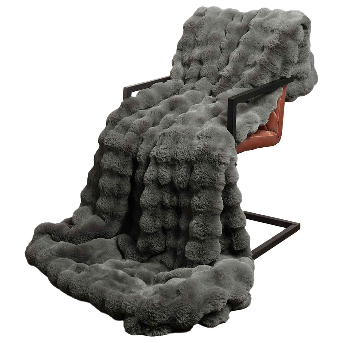 vidaXL Ψεύτικη κουβέρτα από κουνέλι 4 pcs Σκούρο Γκρι 220 x 240 cm