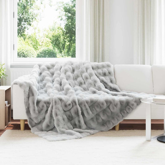 vidaXL Ψεύτικη κουβέρτα από κουνέλι 4 pcs Γκρι 220 x 240 cm