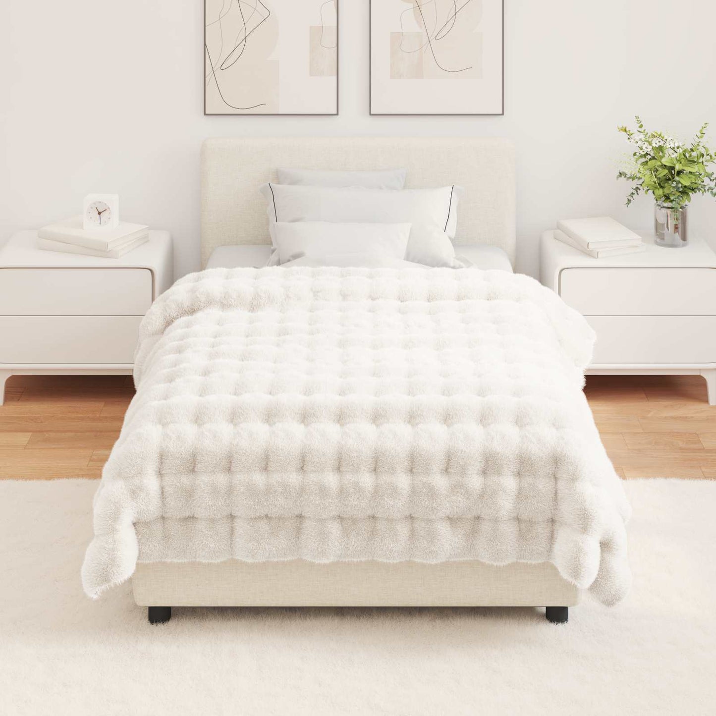 vidaXL Ψεύτικη κουβέρτα από κουνέλι 4 pcs Λευκό 130 x 150 cm