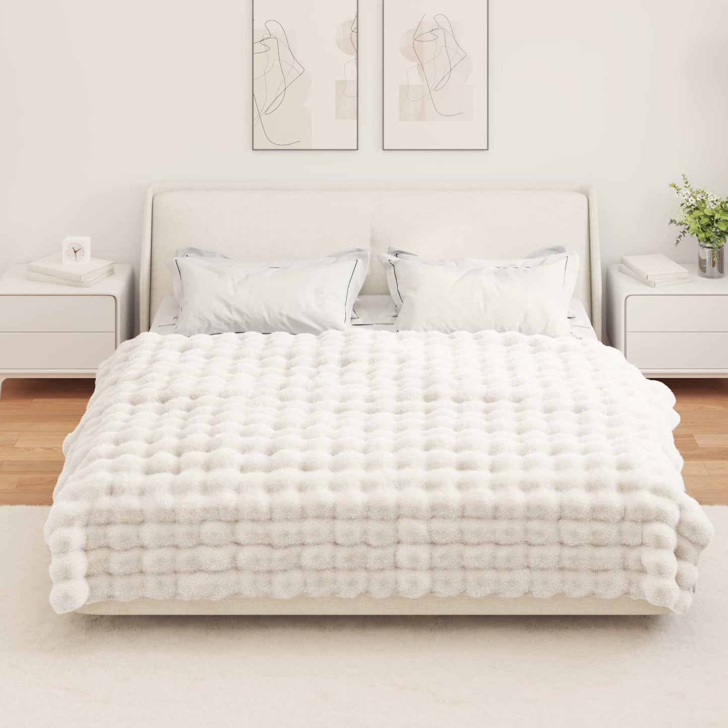 vidaXL Ψεύτικη κουβέρτα από κουνέλι 4 pcs Λευκό 150 x 220 cm