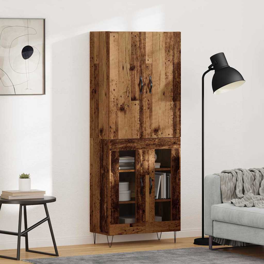 vidaXL Highboard 2 pcs Παλιό ξύλο Μηχανική ξυλεία και γυαλί
