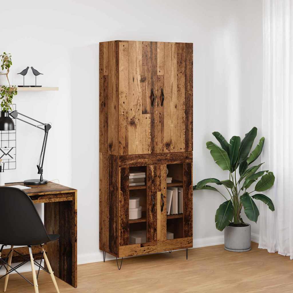 vidaXL Highboard 2 pcs Παλιό ξύλο Μηχανική ξυλεία και γυαλί