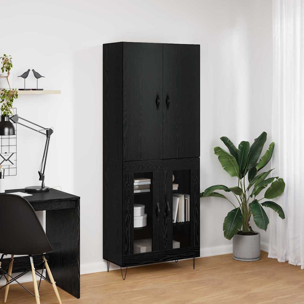 vidaXL Highboard 2 pcs Μαύρη Οξυά Μηχανική ξυλεία και γυαλί