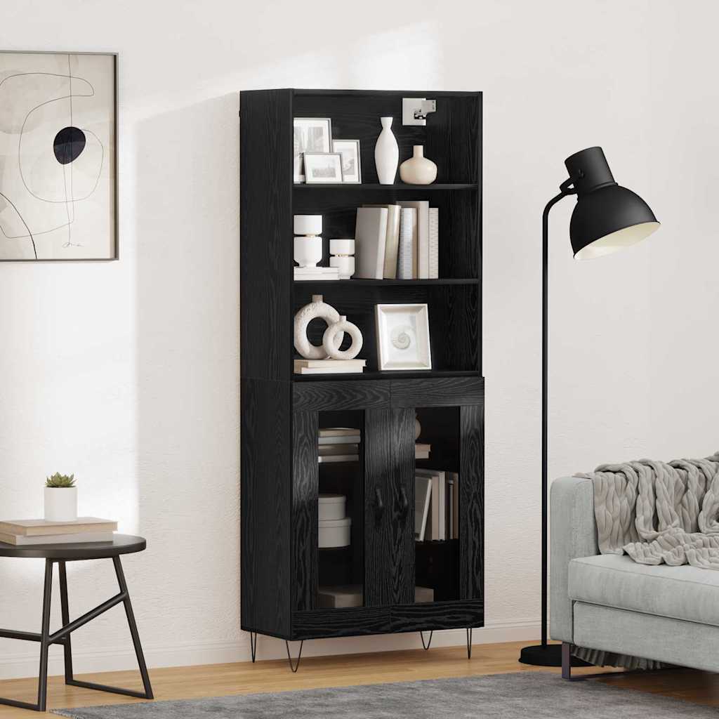 vidaXL Highboard 2 pcs Μαύρη Οξυά Επεξεργασμένο ξύλο