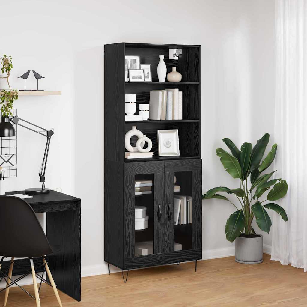 vidaXL Highboard 2 pcs Μαύρη Οξυά Επεξεργασμένο ξύλο