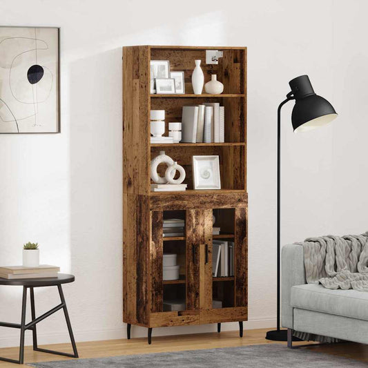 vidaXL Highboard Παλιό Ξύλο 69,5 x 34 x 180 εκ. Σύνθετο Ξύλο και Γυαλί