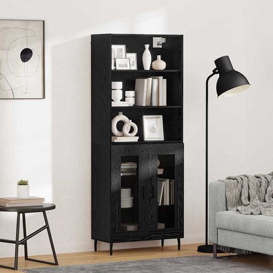 vidaXL Highboard Μαύρη Οξυά 69,5 x 34 x 180 εκ. Σύνθετο Ξύλο και Γυαλί