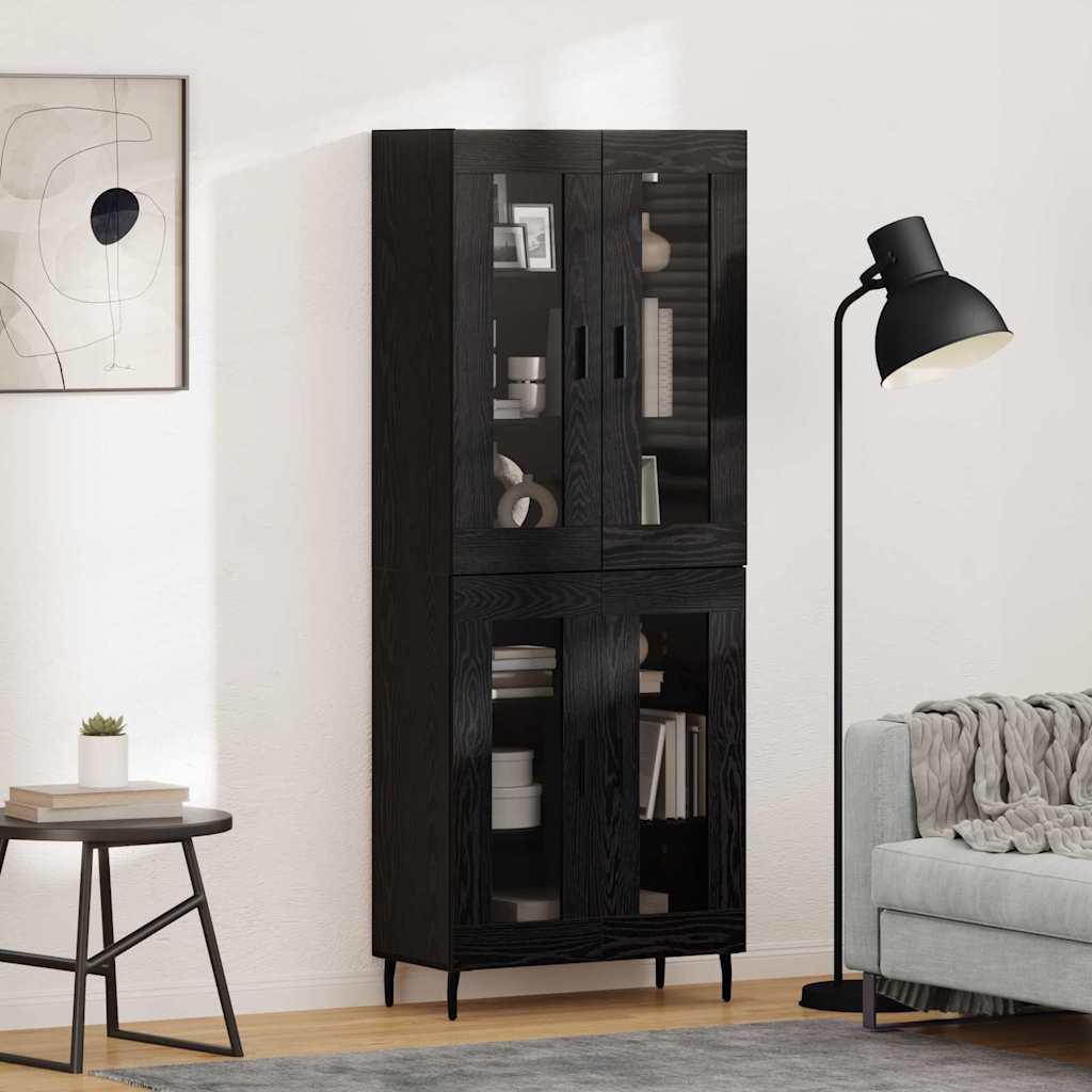 vidaXL Highboard 2 pcs Μαύρη Οξυά Σύνθετο Ξύλο και Γυαλί
