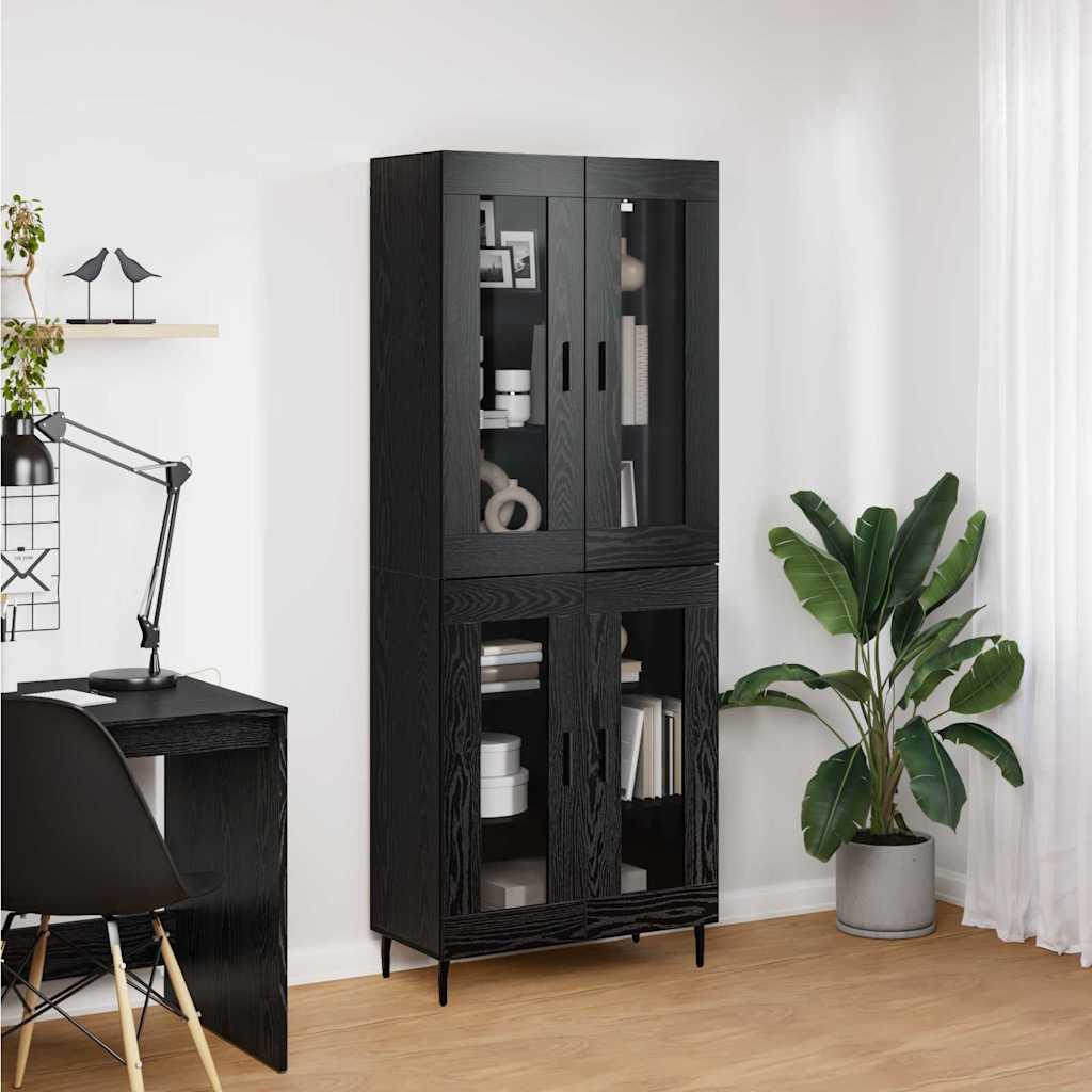 vidaXL Highboard 2 pcs Μαύρη Οξυά Σύνθετο Ξύλο και Γυαλί