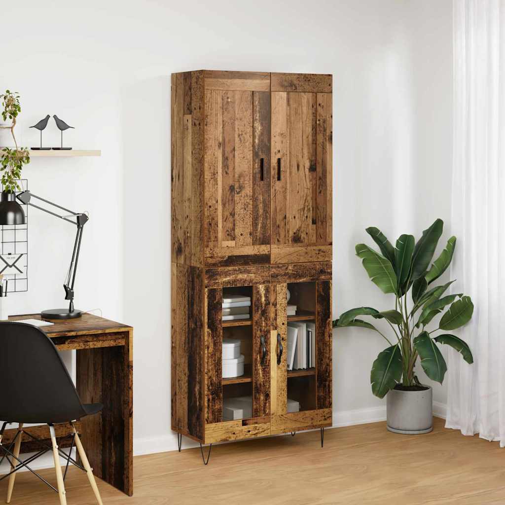vidaXL Highboard 2 pcs Παλιό Ξύλο Σύνθετο Ξύλο και Γυαλί