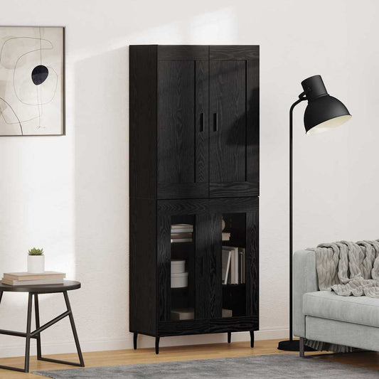 vidaXL Highboard 2 pcs Μαύρη Οξυά Σύνθετο Ξύλο και Γυαλί