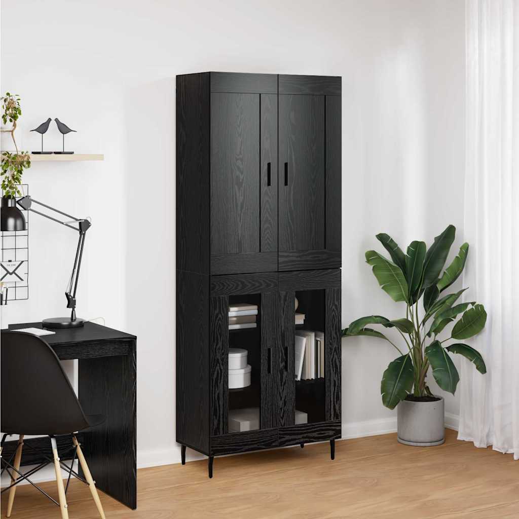 vidaXL Highboard 2 pcs Μαύρη Οξυά Σύνθετο Ξύλο και Γυαλί