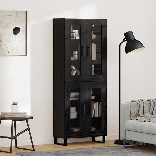 vidaXL Highboard 2 pcs Μαύρη Οξυά Σύνθετο Ξύλο και Γυαλί